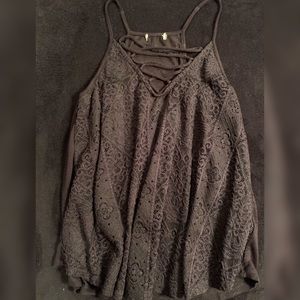 Black lace buckle tank top